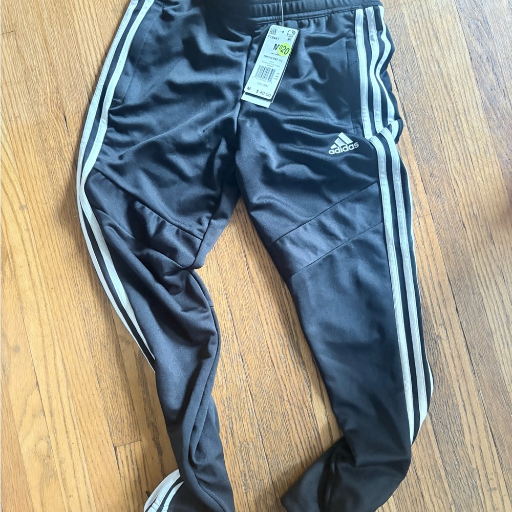Adidas Kids Black Joggers with White Stripes
